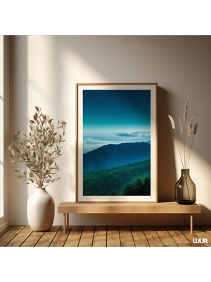 Ninastore Blue Ridge Dağları Duvar Sanatı Baskısı Soyut Mavi ve Yeşil Yağlı Boya Tablo Blueridge Dağları Dijit