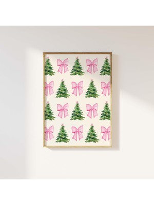 Ninastore Coquette Bows Noel Ağacı Duvar Sanatı Dijital Sanat Indirme Trendi Pembe Noel Baskısı Kız Çocuk Tati