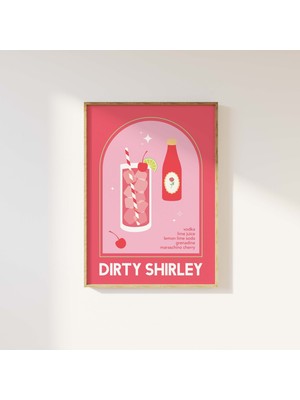 Ninastore Dirty Shirley Kokteyl Baskısı | Dijital Sanat Indirme | Sevimli Kırmızı Kiraz Kokteyl Bar Sanatı | M