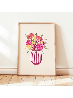 Ninastore Pembe Çiçekli Vazo Baskılı Natürmort Soyut Botanik Poster Eğlenceli Duvar Sanatı Dekorasyonu