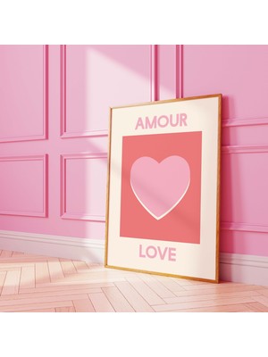 Ninastore Amour Aşk Baskısı | Dijital Sanat Indirme | Pembe ve Kırmızı Kalp Baskılı Duvar Sanatı | Sevimli ve