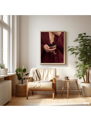 Ninastore Bordo Estetik Duvar Sanatı Minimalist Moda Fotoğraf Baskısı Kiraz Natürmort Modern Şık Ev Dekorasyon