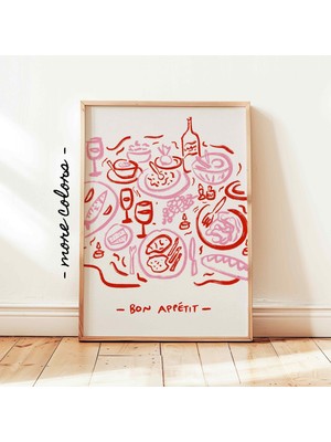 Ninastore Afiyet Olsun Yemek Masası Baskısı Fransız Mutfağı Çizim Posteri Kız Çocuk Şık Duvar Dekoru