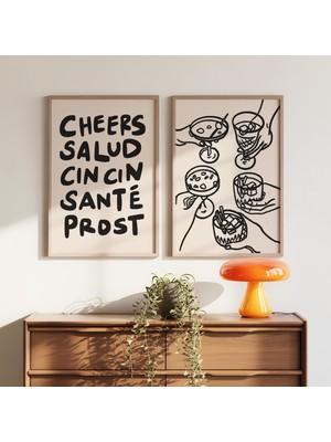Ninastore "cheers" Baskılı 2'li Set, Retro Nötr Bar Arabası Baskılı Kokteyl Mutlu Saat Duvar Dekoru, Çerçevesi