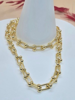 Zincir Detaylı Gold Renk Pirinç Kaplama Kolye