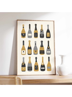 Ninastore Yılbaşı Şampanya Şişeleri Baskısı | Dijital Sanat Indirme | Siyah ve Altın Yılbaşı Gecesi Baskısı |