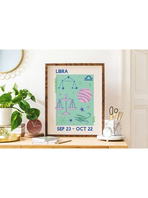 Ninastore Terazi Burcu Baskısı | Dijital Sanat Indirme | Trend Astroloji Posteri | Mavi Retro Duvar Sanatı | B