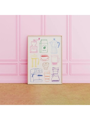 Ninastore Kahve Çizimi Sanat Baskısı Sevimli Kahve Barı Dekoru Dijital Indirme Trend Mutfak Duvar Sanatı Espre