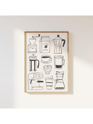 Ninastore Kahve Çizimi Sanat Baskısı Sevimli Kahve Barı Dekoru Dijital Indirme Trend Mutfak Duvar Sanatı Espre
