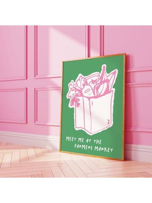Ninastore Çiftçi Pazarı Baskısı | Dijital Sanat Indirme | Mavi ve Pembe Mutfak Dekorasyonu | Gurme Sanat Poste