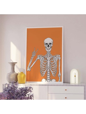 Ninastore Iskelet Baskısı | Dijital Sanat Indirme | Sevimli Turuncu Cadılar Bayramı Duvar Dekoru | Trend Cadıl