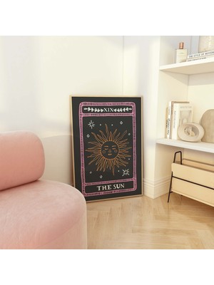 Ninastore Güneş Tarot Kartı Baskısı | Dijital Sanat Indirme | Sevimli Kalp Tarot Kartı Duvar Sanatı | Siyah Şı
