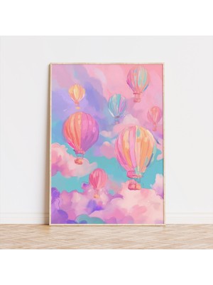 Ninastore Pastel Tonlarda Sıcak Hava Balonu Baskısı: Eğlenceli Çocuk Odası Dekorasyonu (Dijital Indirme)