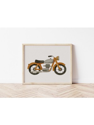 Ninastore Suluboya Motosiklet Posteri: Retro Erkek Çocuk Odası Dekorasyonu (Dijital Indirme)