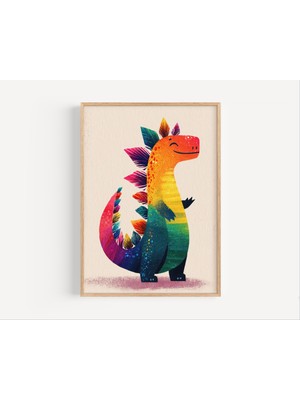 Ninastore Gökkuşağı Dinozor Temalı Çocuk Odası Sanatı, Renkli Çocuk Odası Dekorasyonu (Dijital Indirme)