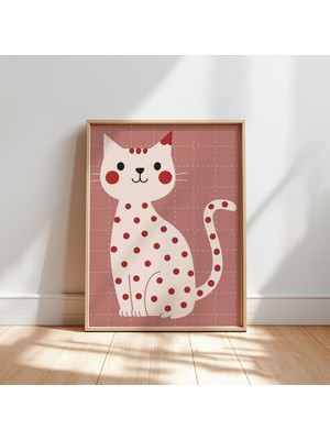 Ninastore Puantiyeli Kedi Baskısı – Neşeli Yavru Kedi Çocuk Odası Sanatı (Dijital Indirme)