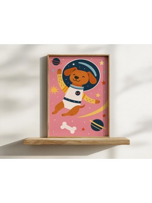 Ninastore Uzay Köpeği Sanat Baskısı – Çocuk Odası Hayvan Illüstrasyonu (Dijital Indirme)