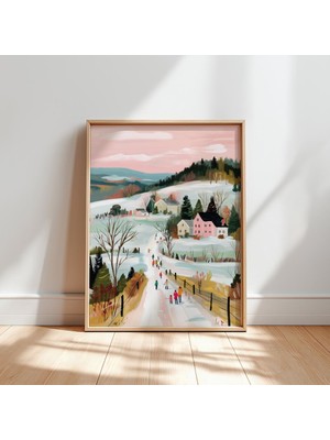 Ninastore Kış Köyü Baskılı Karlı Manzara Rahat Noel Dekorasyonu (Dijital Indirme)