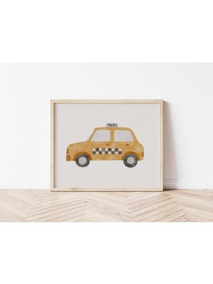 Ninastore Canlı Sarı Taksi Suluboya Dijital Poster - Çocuk Odası Duvar Sanatı - Anında Indirme
