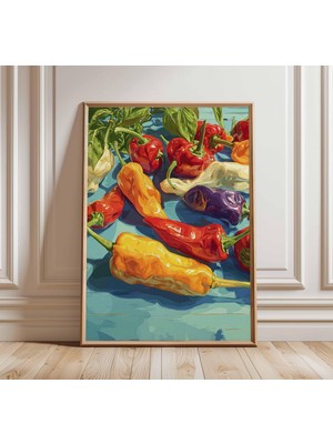 Ninastore Renkli Biberler Mutfak Duvar Sanatı Modern Natürmort Tablo Baskısı Canlı Sebze Posteri Çiftlik Evi M
