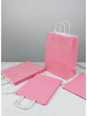 e ERTA Pembe Renkli Kraft Çanta 25X31 cm 25 Adet Hediye Poşeti , Hediye Paketi , Kraft Kağıt Çanta