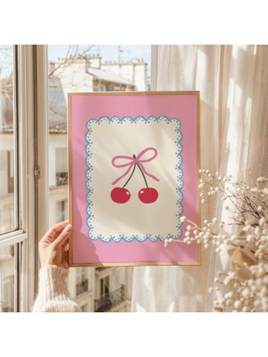 Ninastore Pembe Coquette Kiraz Baskılı Dijital Sanat Eseri Indirilebilir Meyve Duvar Sanatı Mutfak Sanat Baskı