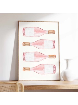 Ninastore Roze Şarap Şişeleri Baskısı | Dijital Sanat Indirme | Şirin Pembe Şarap Baskısı | Kokteyl Barı Baskı