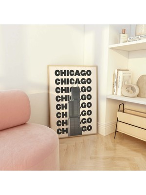 Ninastore Chicago Seyahat Baskısı | Dijital Sanat Indirme | Siyah Beyaz Nötr Chicago Willis Kulesi Seyahat Ser