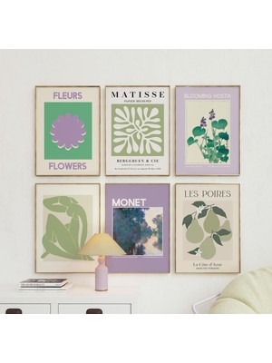 Ninastore 6 Parçalı Mor ve Yeşil Galeri Duvarı Seti | Dijital Sanat Indirme | Boho Matisse Baskılı Sanat Eseri