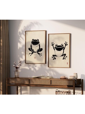 Ninastore 2'li Set Matsumoto Hoji Kurbağa Baskısı Matsumoto Hoji Kurbağa Posteri Japon Kurbağa Baskısı Japon V