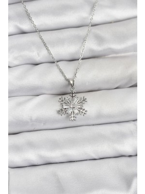 SHC4200 316L Çelik Zincir Gümüş Renk Kar Tanesi Model Zirkon Taşlı Kadın Kolye