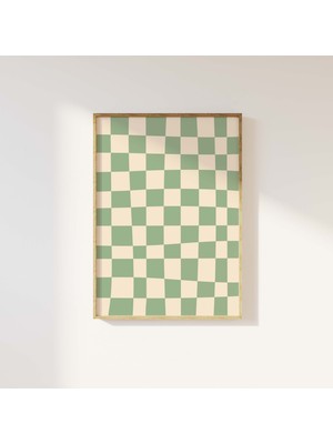 Ninastore Yeşil ve Beyaz Soyut Baskı | Dijital Sanat Indirme | Trend Kareli Baskı | 70'ler Retro Yazdırılabili