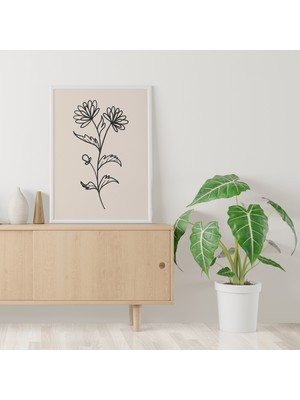 Ninastore Minimalist Çizgili Botanik Galeri Duvarı | Dijital Sanat Indirme | Siyah Çiçekli Baskı Sanatı | Nötr