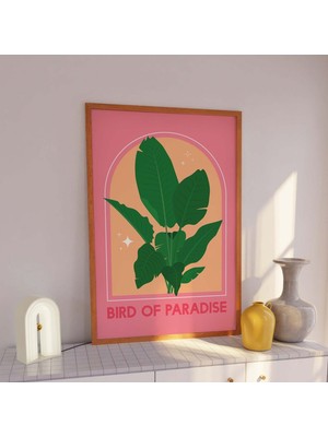 Ninastore Cennet Kuşu Ev Bitkisi Baskısı | Dijital Sanat Indirme | Soyut Pembe Tropikal Palmiye Bitkisi Baskıl