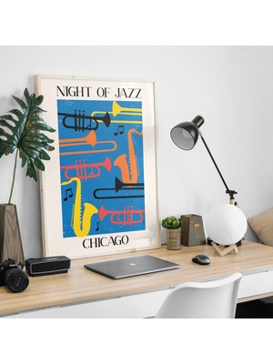 Ninastore Chicago Caz Baskısı | Dijital Sanat Indirme | Mavi Caz ​​müzik Duvar Sanatı | Caz Gecesi Posteri | Ş