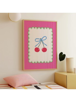 Ninastore Pembe Coquette Kiraz Baskılı Dijital Sanat Eseri Indirilebilir Meyve Duvar Sanatı Mutfak Sanat Baskı