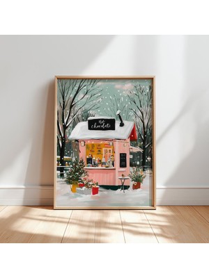 Ninastore Sıcak Çikolata Standı Noel Sanat Baskısı Pastel Kış Pazarı (Dijital Indirme)