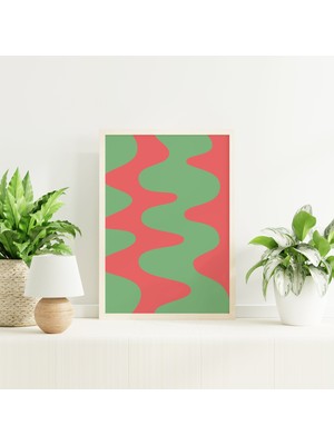 Ninastore Kırmızı Yeşil Soyut Baskı | Dijital Sanat Indirme | Trend Noel Dekorasyonu | Retro Tatil Baskılı San