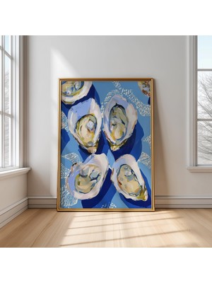 Ninastore Mavi Istiridye Kabuğu Sanat Baskısı: Soyut Kıyı Temalı Mutfak Dekorasyonu (Dijital Indirme)