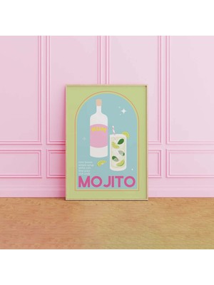 Ninastore Mojito Kokteyl Baskısı | Dijital Sanat Indirme | Sevimli Pembe Yeşil Mojito Kokteyl Barı Baskılı San