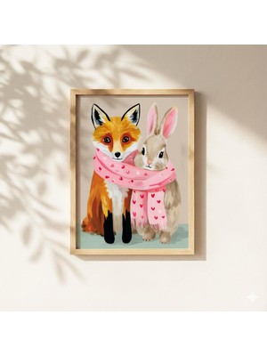 Ninastore Sevgililer Günü Tilki ve Tavşan Duvar Sanatı – Romantik Hayvan Illüstrasyonu | Sevgililer Günü Baskı