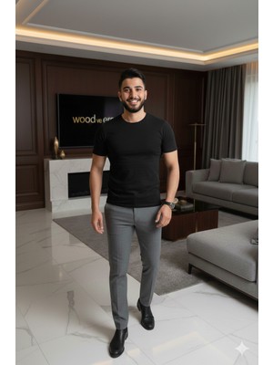 Lüx Wood Lüx Erşah | Likralı Yarım Kol Kapalı Yaka Penye 95% Pamuk 5% Lıkra -