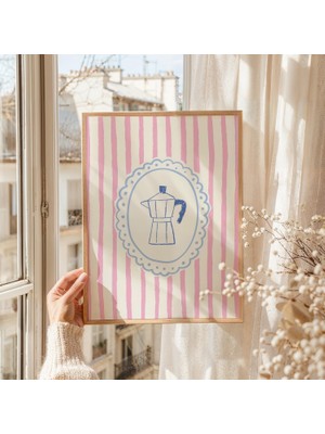 Ninastore Çizgili Kahve Baskılı Şirin Kahve Barı Dekoru Dijital Indirme Büyüleyici Mutfak Posteri Espresso Kah