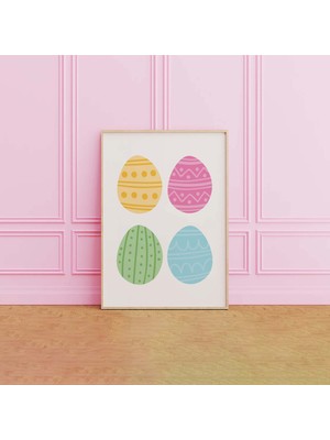 Ninastore Paskalya Yumurtaları Baskısı | Dijital Sanat Indirme | Sevimli Paskalya Sanat Baskısı | Pembe Pastel