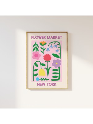 Ninastore New York Çiçek Pazarı Baskısı | Dijital Sanat Indirme | Pembe Mor Çiçekli Baskılı Duvar Sanatı | Şir