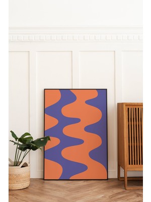 Ninastore Mavi Turuncu Soyut Baskı | Dijital Sanat Indirme | Trend Mavi Turuncu 70'ler Retro Yazdırılabilir Sa