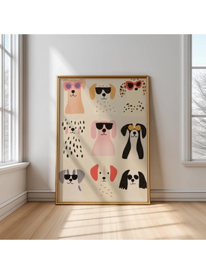 Ninastore Güneş Gözlüklü Köpekler Baskısı: Komik Hayvan Temalı Pastel Çocuk Odası Sanatı (Dijital Indirme)