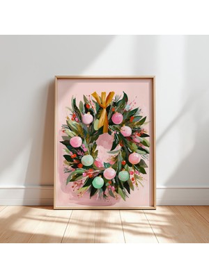 Ninastore Pastel Noel Çelenk Baskılı Tatil Süsleri Duvar Sanatı (Dijital Indirme)