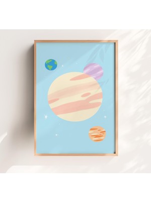 Ninastore Gezegenler Temalı Çocuk Odası Duvar Sanatı – Uzay Temalı Çocuk Posteri, Pastel Tonlarda Çocuk Odası