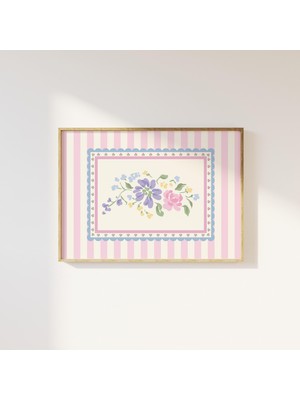 Ninastore Çiçekli Çizgili Buket Baskısı Dijital Sanat Indirme Kır Evi Tarzı Yazdırılabilir Duvar Sanatı Büyüka